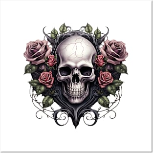 Gothic Skull Roses Posters and Art